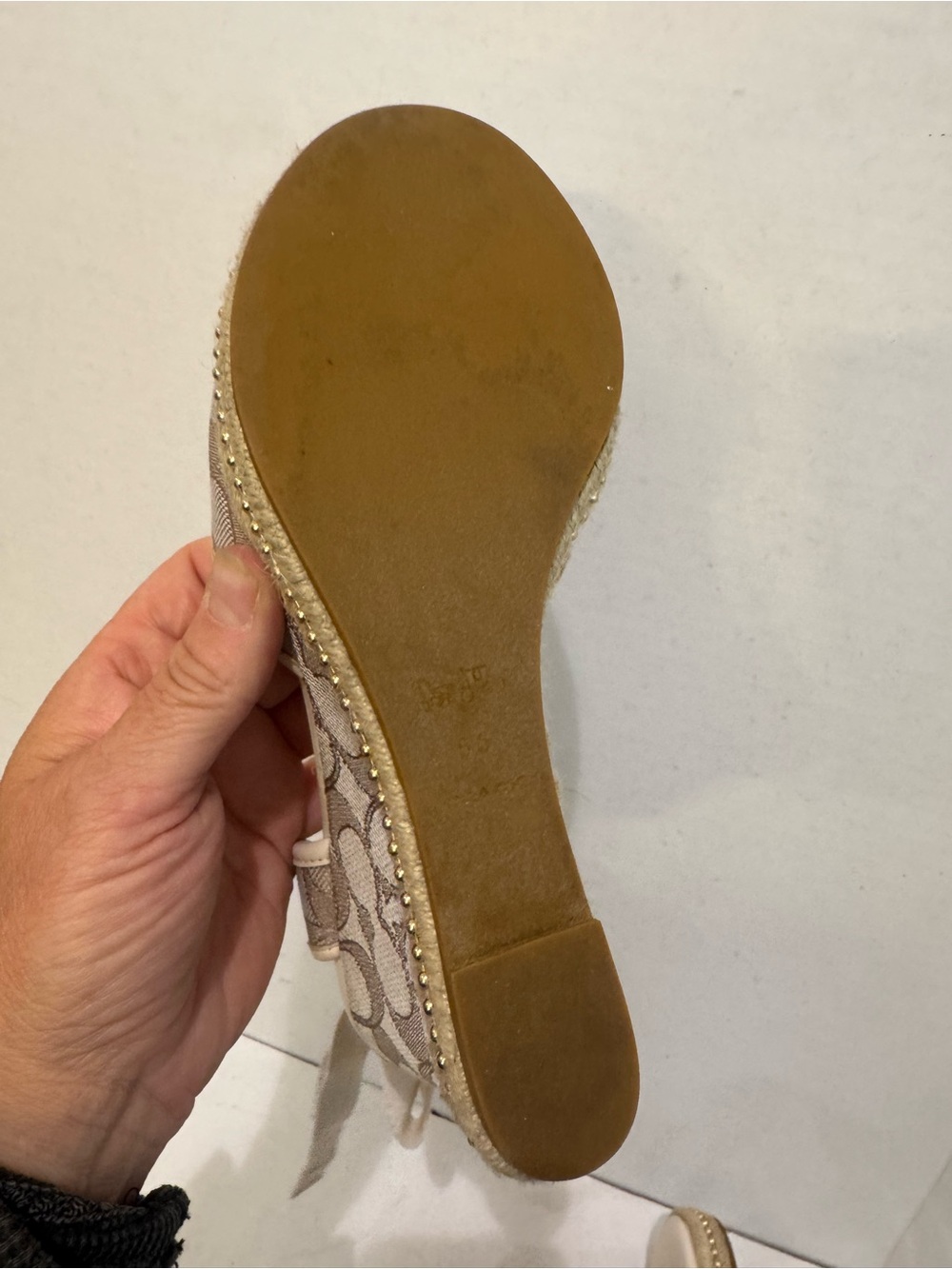 Coach Beige Canvas Logo Espadrille Sandals with Tie Ankle - Picture 10 of 14